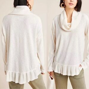 Anthropolgie Maeve Ivory Addie Fuffled Cowl Neck Pullover Sweater Top X SMALL